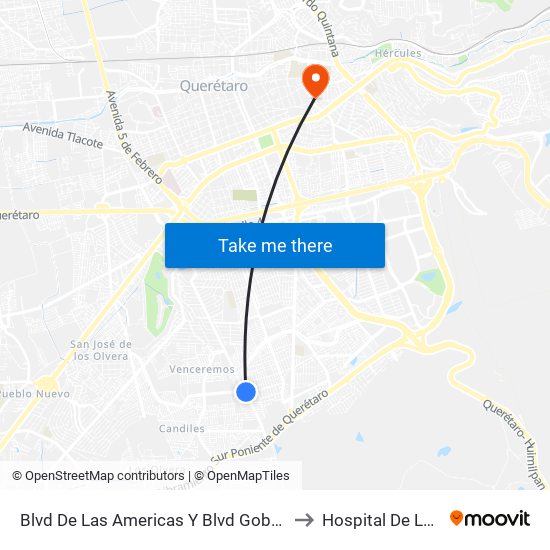 Blvd De Las Americas Y Blvd Gobernadores to Hospital De La Cruz map