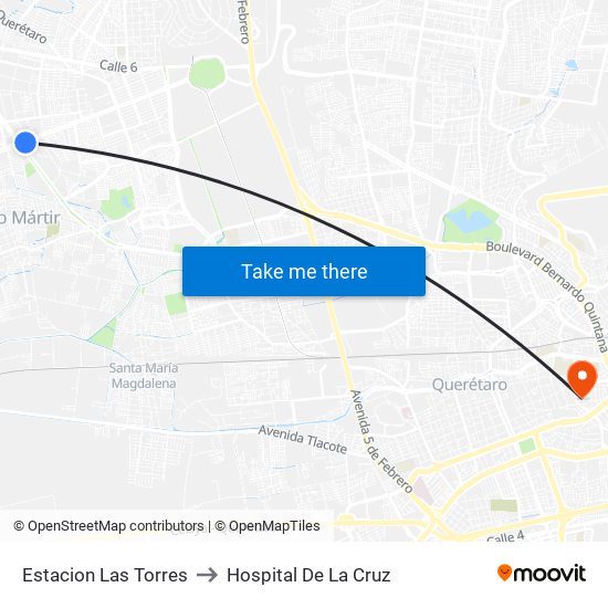 Estacion Las Torres to Hospital De La Cruz map