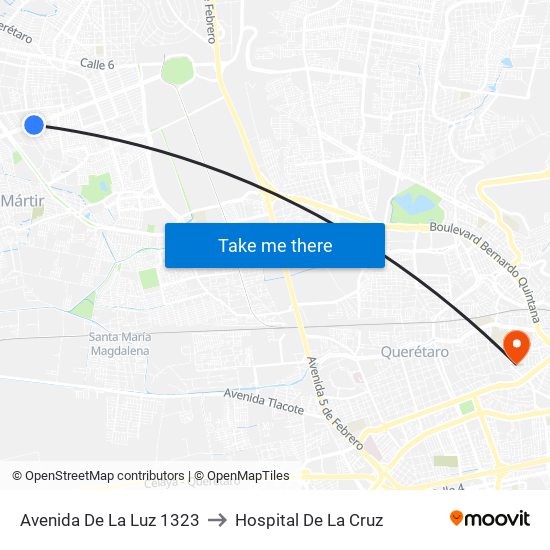 Avenida De La Luz 1323 to Hospital De La Cruz map