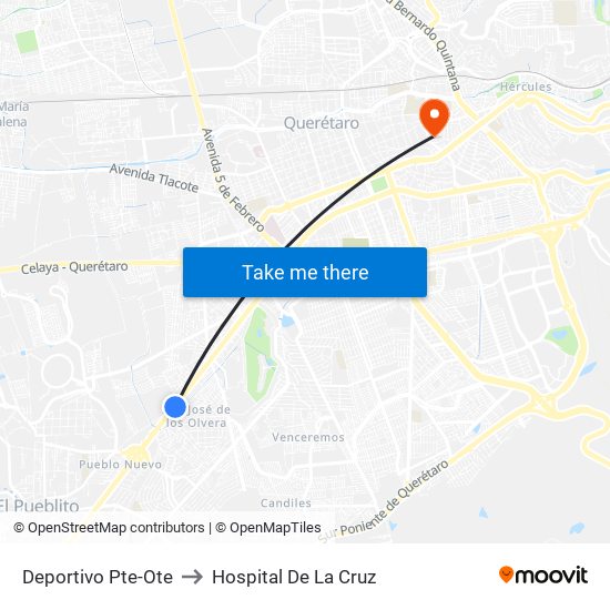 Deportivo Pte-Ote to Hospital De La Cruz map