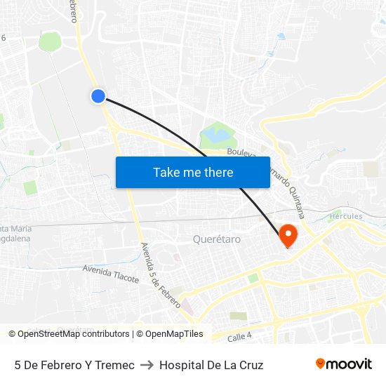 5 De Febrero Y Tremec to Hospital De La Cruz map