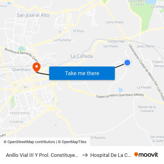 Anillo Vial III Y Prol. Constituyentes to Hospital De La Cruz map