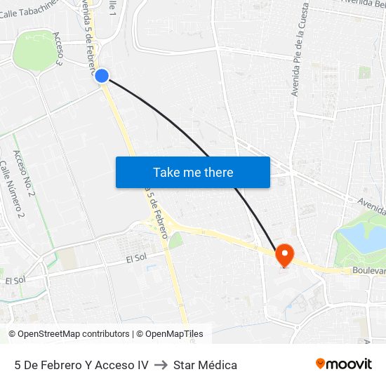 5 De Febrero Y Acceso IV to Star Médica map