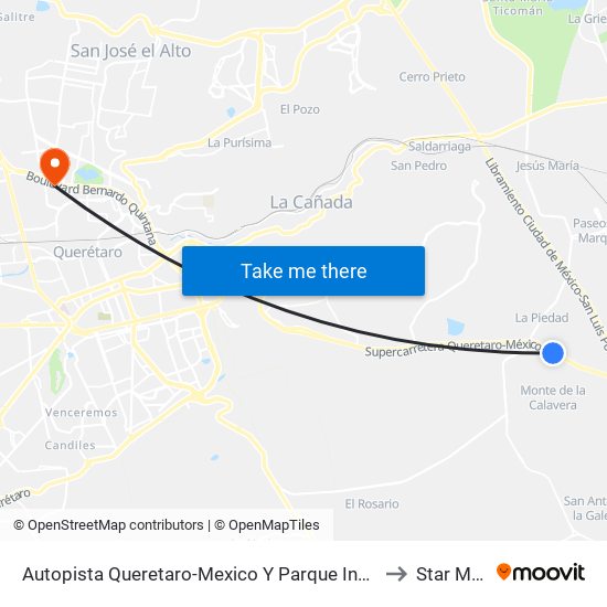 Autopista Queretaro-Mexico Y Parque Industrial El Marques to Star Médica map