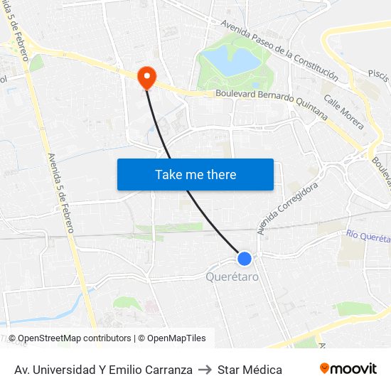 Av. Universidad Y Emilio Carranza to Star Médica map