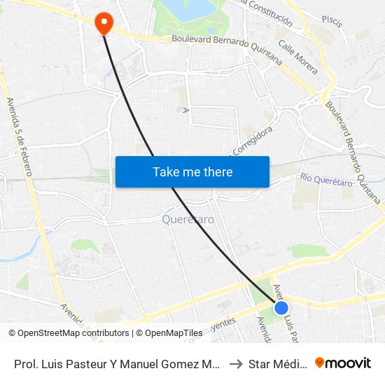 Prol. Luis Pasteur Y Manuel Gomez Morin to Star Médica map