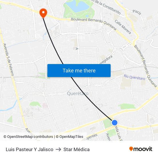 Luis Pasteur Y Jalisco to Star Médica map