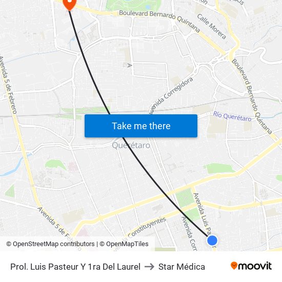 Prol. Luis Pasteur Y 1ra Del Laurel to Star Médica map