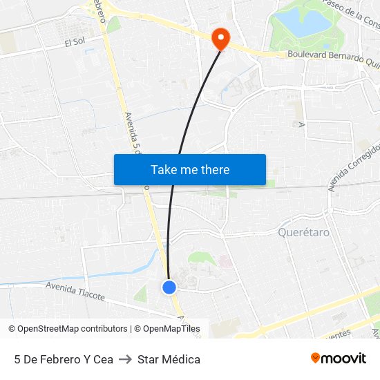 5 De Febrero Y Cea to Star Médica map