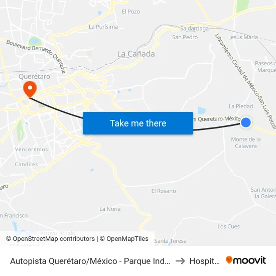 Autopista Querétaro/México - Parque Industrial El Marqués to Hospital H+ map