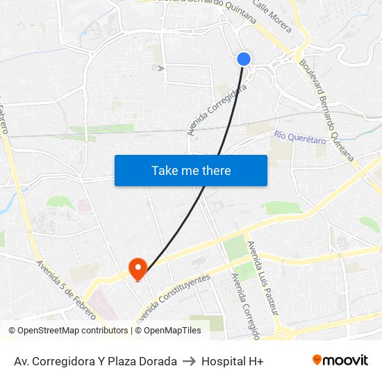 Av. Corregidora Y Plaza Dorada to Hospital H+ map