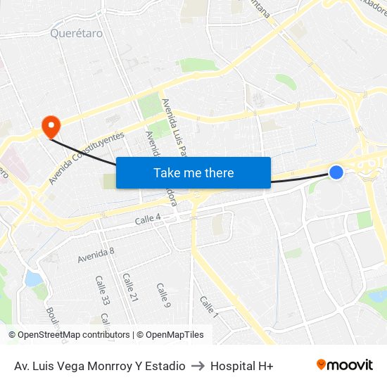 Av. Luis Vega Monrroy Y Estadio to Hospital H+ map