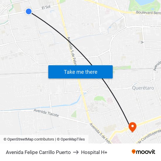 Avenida Felipe Carrillo Puerto to Hospital H+ map