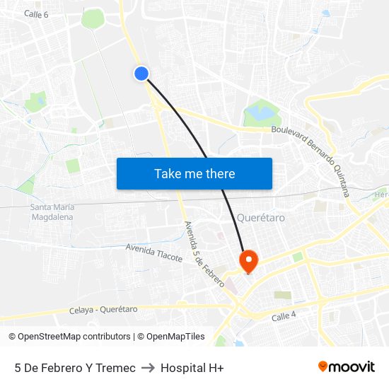 5 De Febrero Y Tremec to Hospital H+ map
