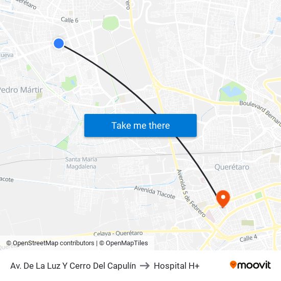 Av. De La Luz Y Cerro Del Capulín to Hospital H+ map