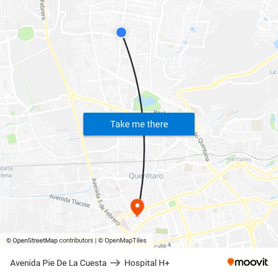 Avenida Pie De La Cuesta to Hospital H+ map