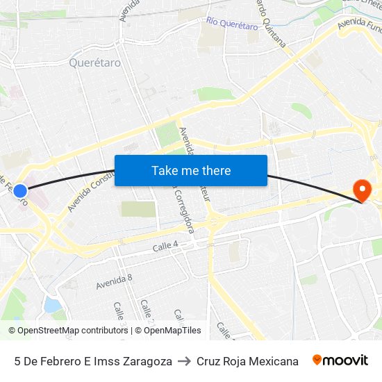 5 De Febrero E Imss Zaragoza to Cruz Roja Mexicana map