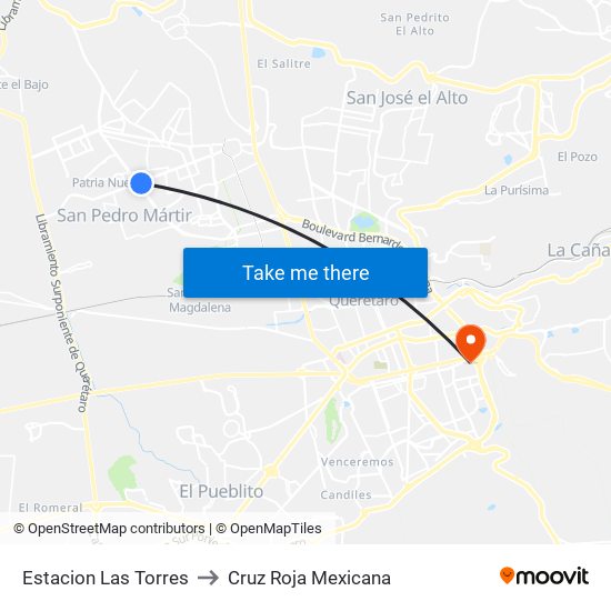 Estacion Las Torres to Cruz Roja Mexicana map