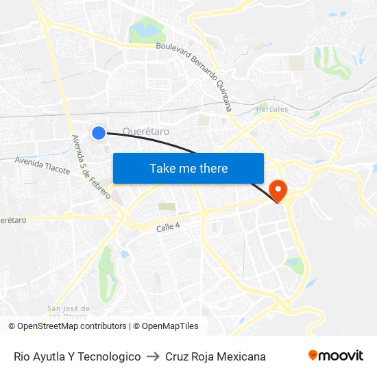 Rio Ayutla Y Tecnologico to Cruz Roja Mexicana map