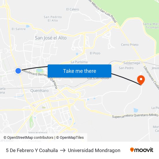 5 De Febrero Y Coahuila to Universidad Mondragon map