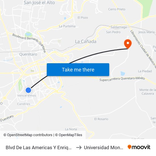 Blvd De Las Americas Y Enrique Bordes to Universidad Mondragon map