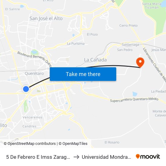 5 De Febrero E Imss Zaragoza to Universidad Mondragon map