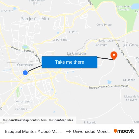Ezequiel Montes Y José Ma. Arteaga to Universidad Mondragon map
