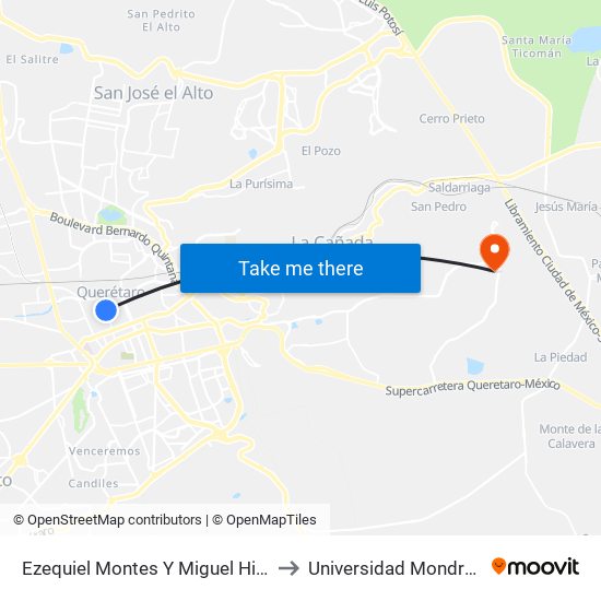 Ezequiel Montes Y Miguel Hidalgo to Universidad Mondragon map