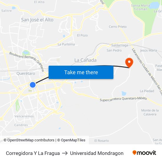Corregidora Y La Fragua to Universidad Mondragon map