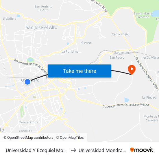 Universidad Y Ezequiel Montes to Universidad Mondragon map