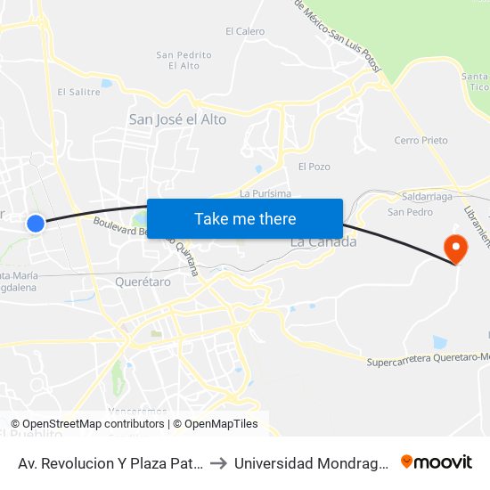 Av. Revolucion Y Plaza Patio to Universidad Mondragon map