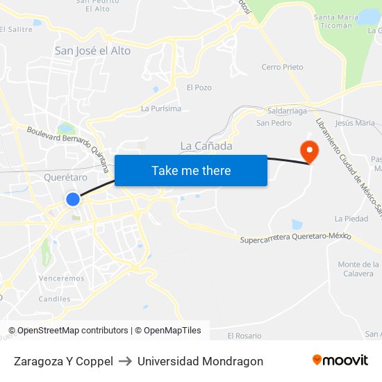 Zaragoza Y Coppel to Universidad Mondragon map