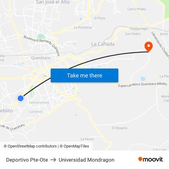 Deportivo Pte-Ote to Universidad Mondragon map