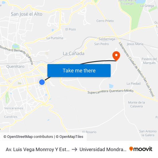 Av. Luis Vega Monrroy Y Estadio to Universidad Mondragon map