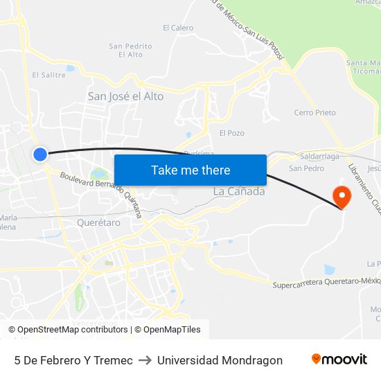 5 De Febrero Y Tremec to Universidad Mondragon map