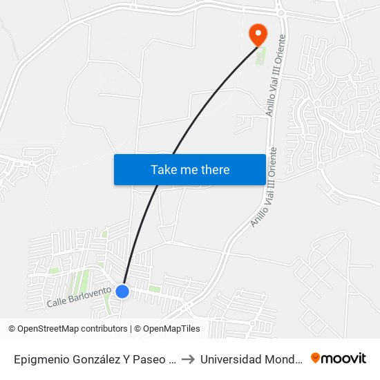 Epigmenio González Y Paseo Solares to Universidad Mondragon map