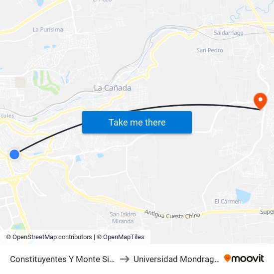 Constituyentes Y Monte Sinai to Universidad Mondragon map