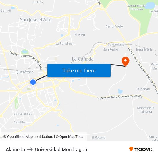 Alameda to Universidad Mondragon map