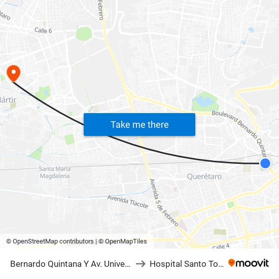 Bernardo Quintana Y Av. Universidad to Hospital Santo Tomas map
