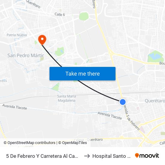5 De Febrero Y Carretera Al Campo Militar to Hospital Santo Tomas map