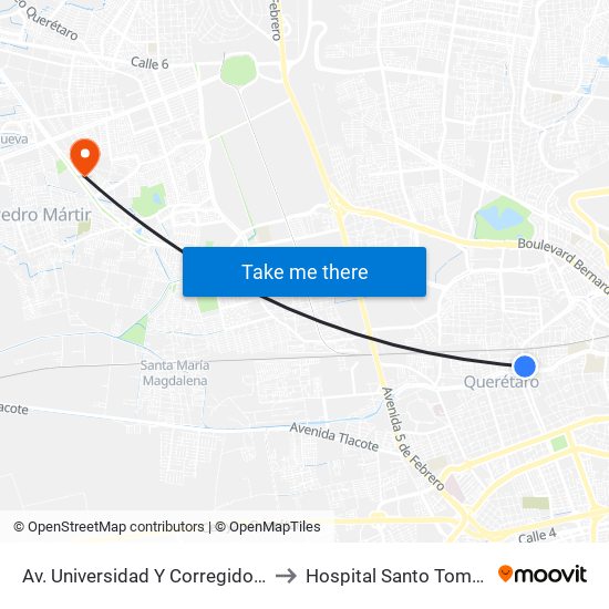 Av. Universidad Y Corregidora to Hospital Santo Tomas map