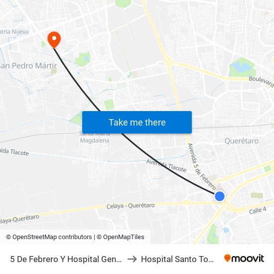 5 De Febrero Y Hospital General to Hospital Santo Tomas map