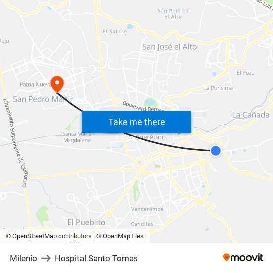 Milenio to Hospital Santo Tomas map