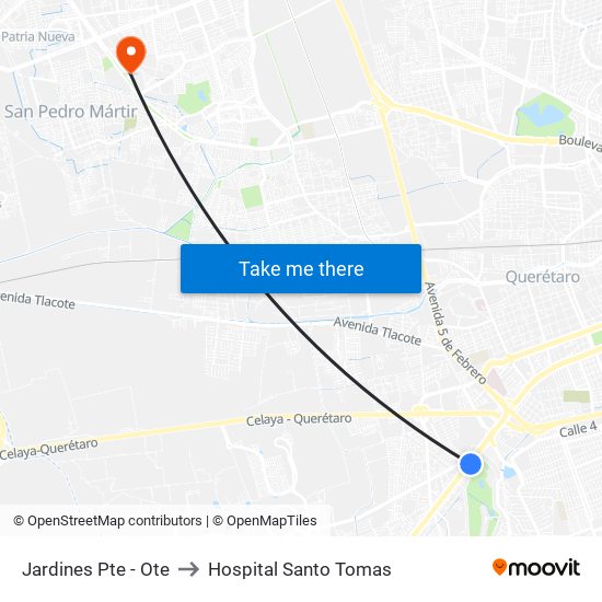 Jardines Pte - Ote to Hospital Santo Tomas map