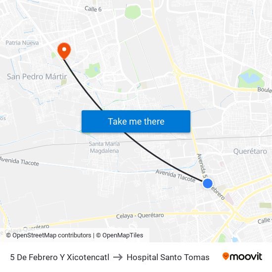 5 De Febrero Y Xicotencatl to Hospital Santo Tomas map