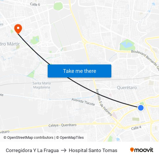 Corregidora Y La Fragua to Hospital Santo Tomas map
