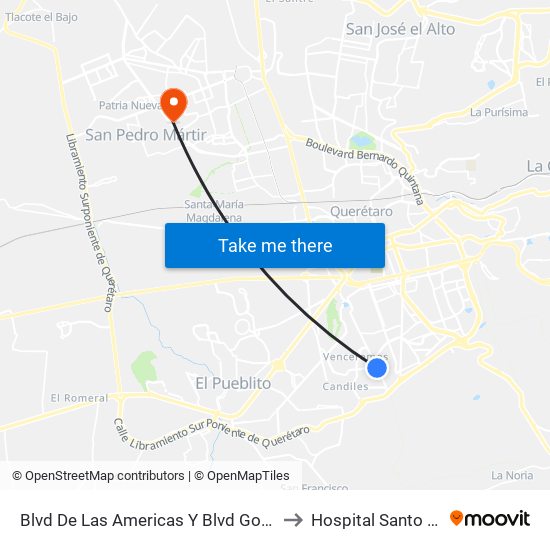 Blvd De Las Americas Y Blvd Gobernadores to Hospital Santo Tomas map