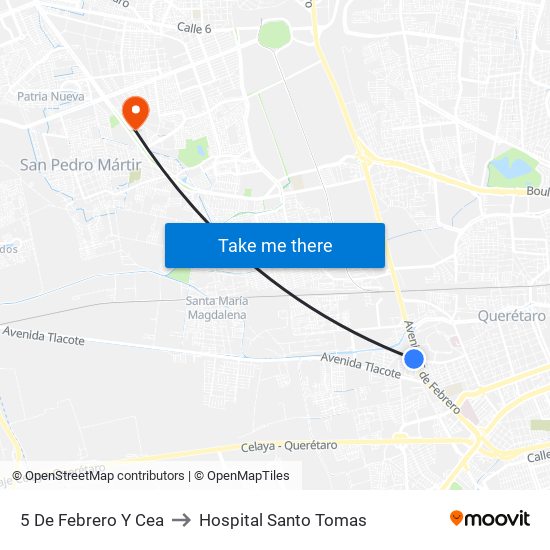 5 De Febrero Y Cea to Hospital Santo Tomas map