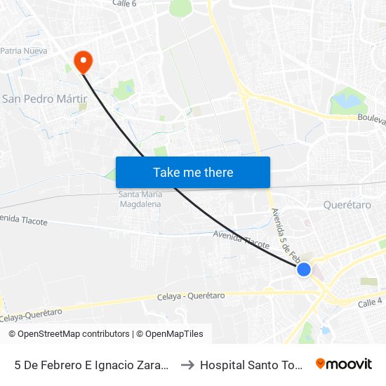 5 De Febrero E Ignacio Zaragoza to Hospital Santo Tomas map