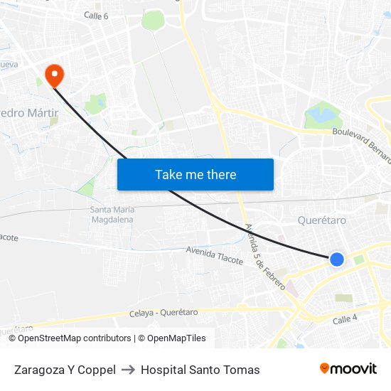 Zaragoza Y Coppel to Hospital Santo Tomas map